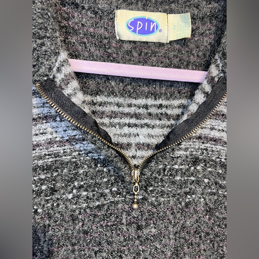 Vintage 90’s Spin‎ Quarter Zip Striped Comfy Sweater / M - Picture 3 of 6